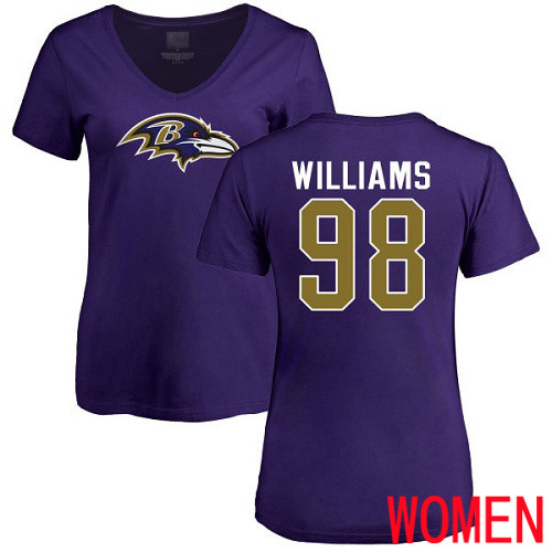 Baltimore Ravens Purple Women Brandon Williams Name and Number Logo NFL Football #98 T Shirt